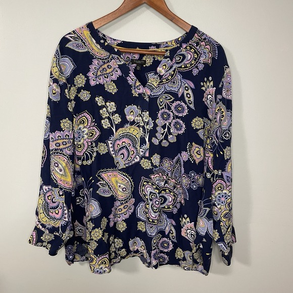 Talbots Tops - Talbots Floral Shirt Petite 3Xp Womens Paisley Navy Pink Long Sleeve Rayon